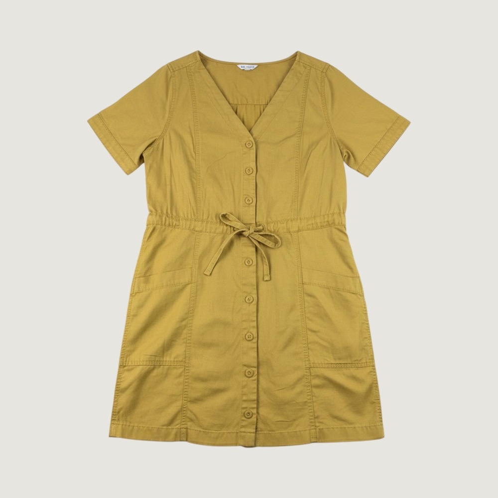 Old Navy Button Front Utility Dress Womens M Yellow Casual Cotton Short Sleeve